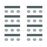 two columns of tables with seating behind each table