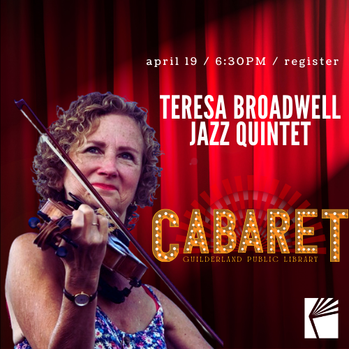 Photo of Teresa Broadwell, with Cabaret Logo/date/time