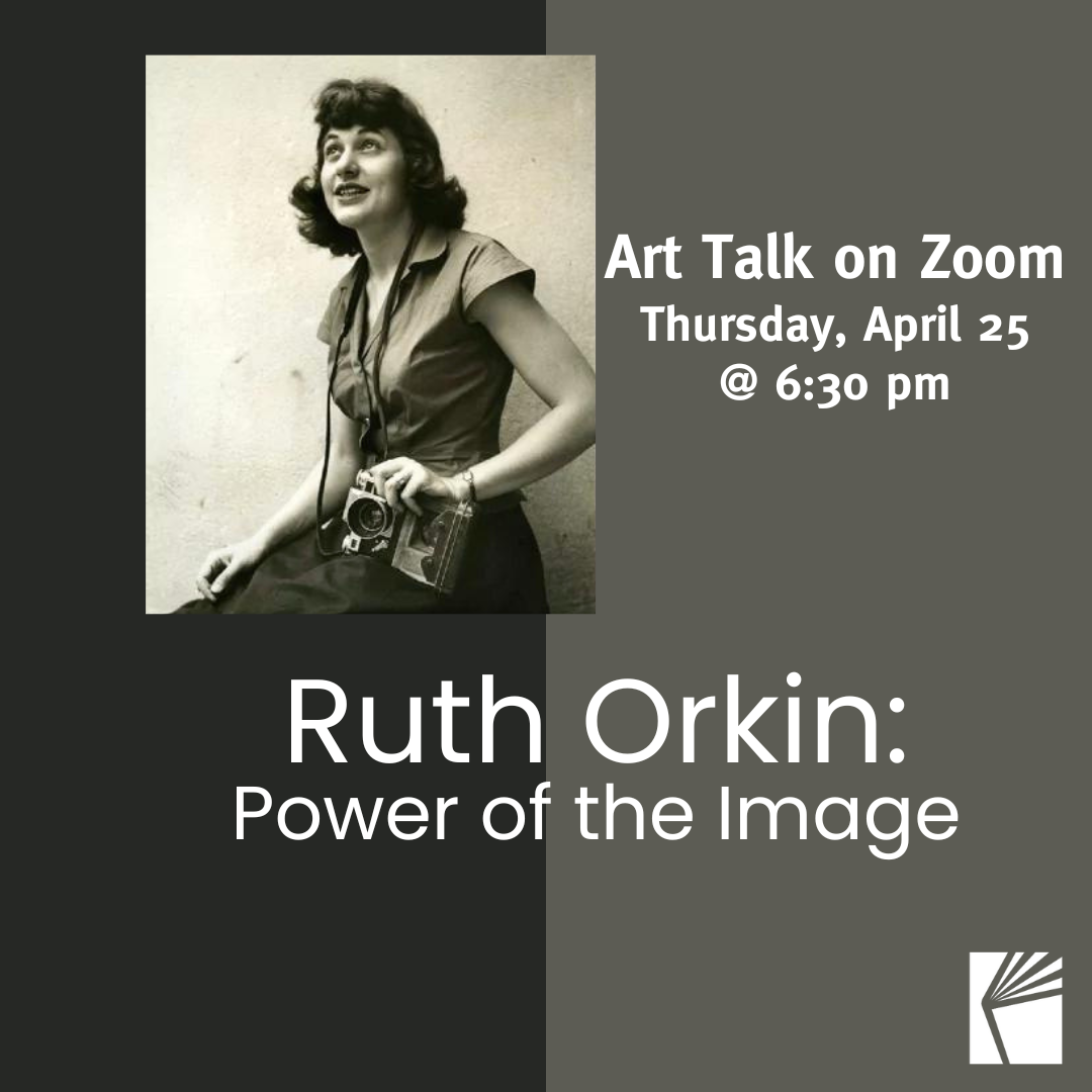 Photo of Ruth Orkin with title/date/time of program