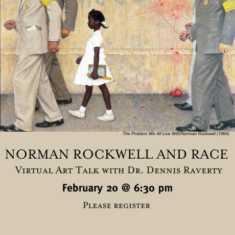 Norman Rockwell painting of Ruby Bridges walking to school with title/date/time of program