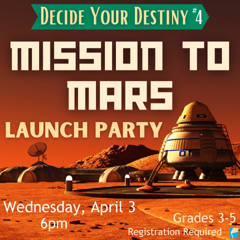 Mission to Mars promo image with a space ship capsule sitting on a launch pad on the surface of Mars. Also a satellite dish in the background.