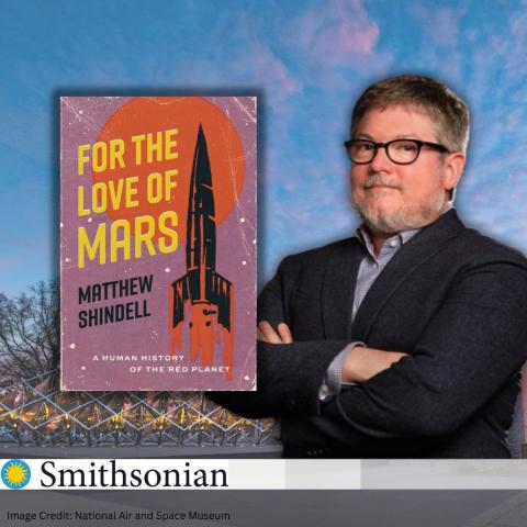 Photo of author Matthew Shindell, alongside the cover of his book 'For the Love of Mars'