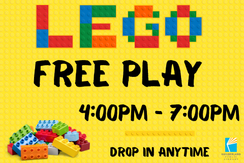 LEGO Free Play promo image with pile of Legos in bottom, left corner