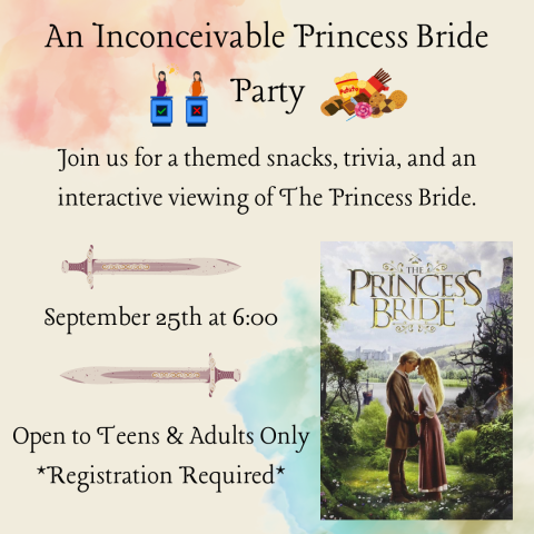 Image of princess bride movie party details on September 25th at 6:00