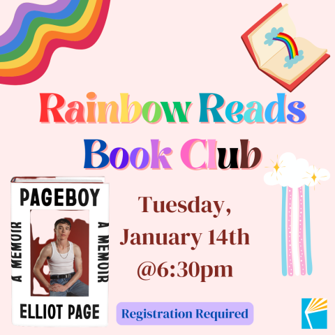 Rainbow Reads Book Club graphic featuring the cover of the book "Pageboy"