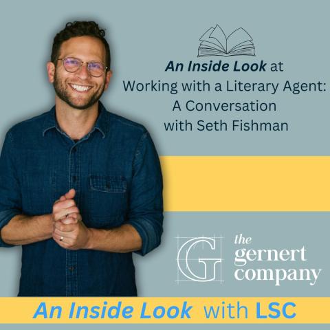 Photo of literary agent Seth Fishman smiling next to The Gernert Company graphic