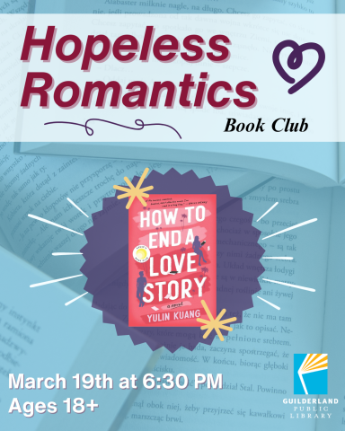 Hopeless Romantics Book Club March 19th at 6:30PM, books on the image