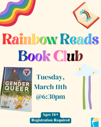 Rainbow Reads Book Club graphic featuring the cover of the book "Gender Queer"