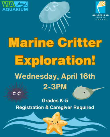 Graphic for Marine Critter Exploration program on April 16th with marine creatures