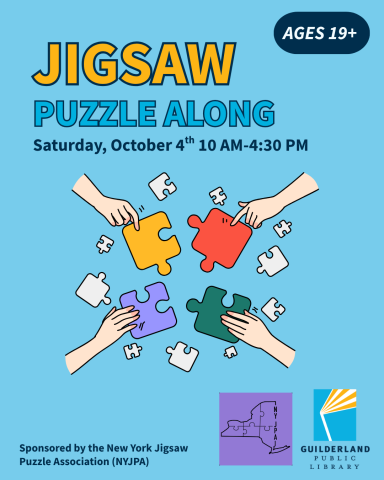 Jigsaw Puzzle Along Saturday, October 4th 10AM-4:30PM, Sponsored by the New York Jigsaw Puzzle Association (NYJPA)