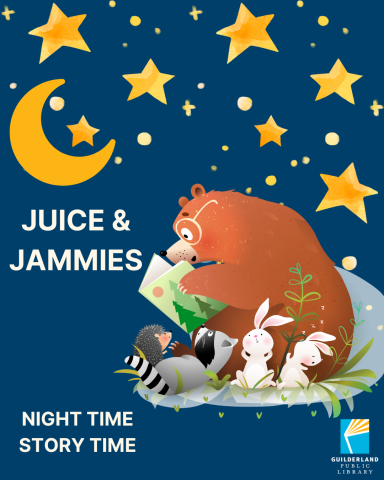 Storytime animals reading under the stars and moon