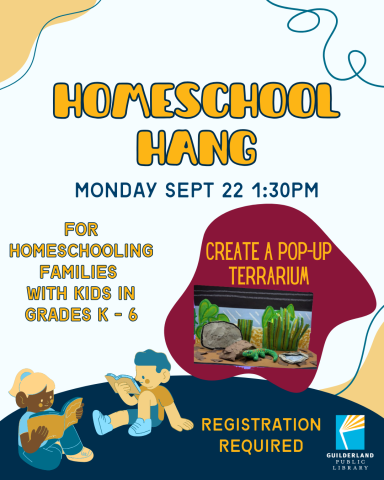 Homeschool Hang text with image of this month's art project.