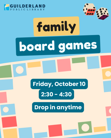 Blue image with a colorful board game board and dice.