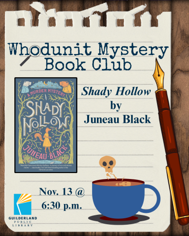 Cover of Shady Hollow by Juneau Black on a notepad paper with a pen and poison tea cup