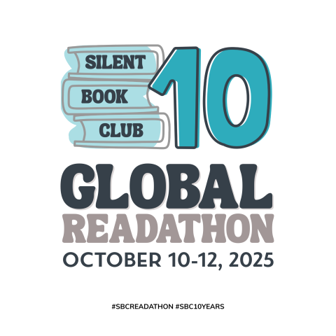 10 in teal; Silent Book Club in teal; Global all caps black font; Readathon all caps gray font; October 10-12, 2025