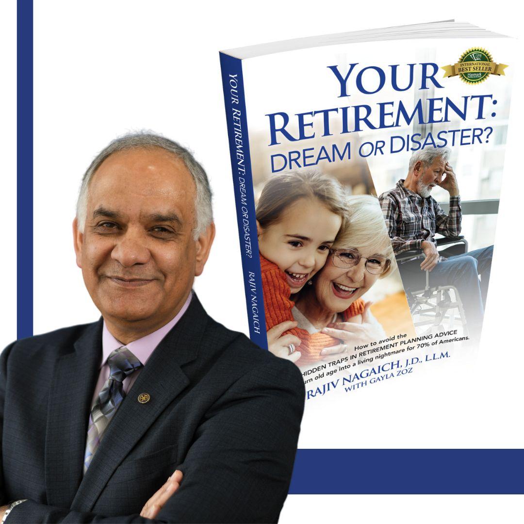 Photo of author Rajiv Nagaich alongside the cover of his book Your Retirement