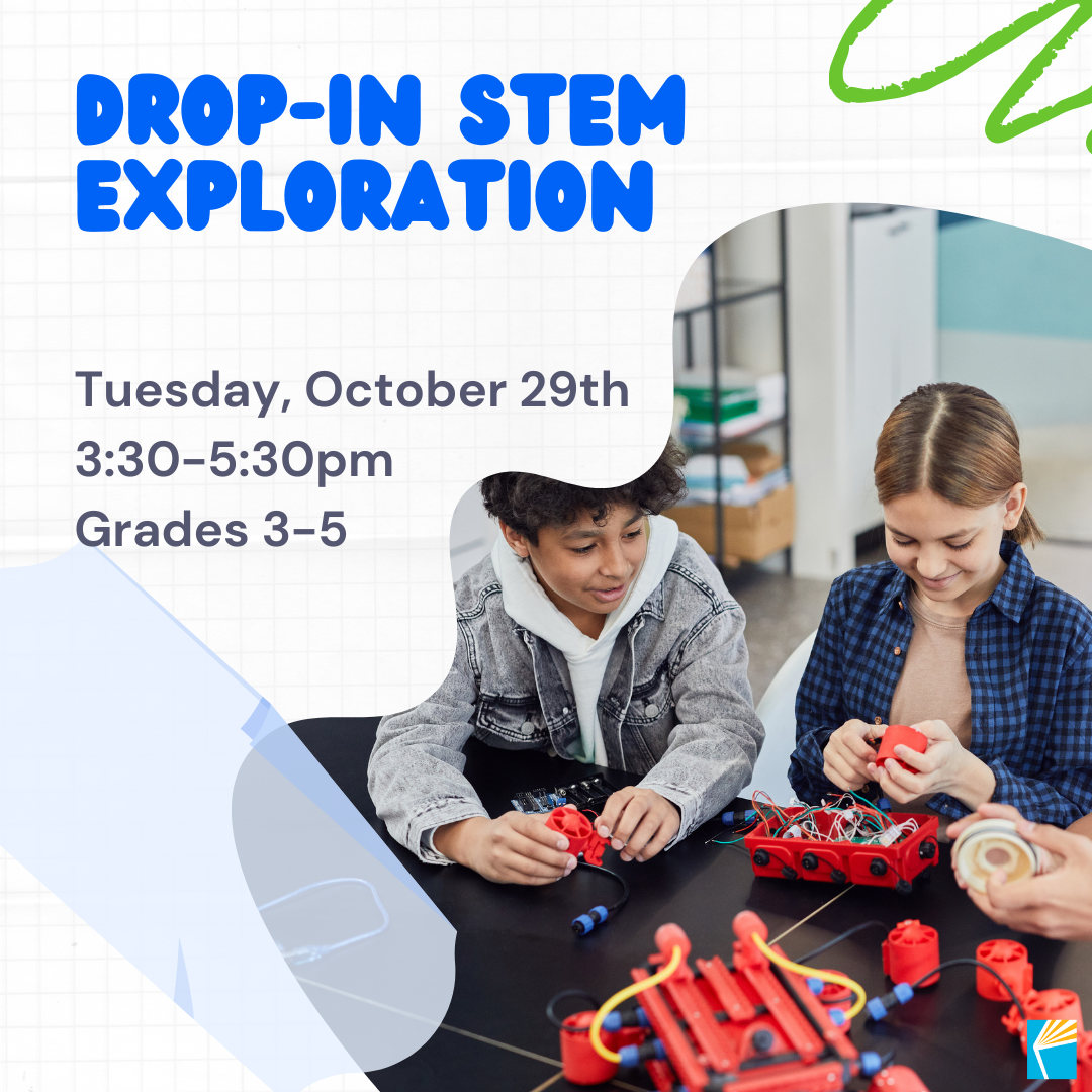 Picture of a girl with pigtails and a boy with curly hair playing with science equipment