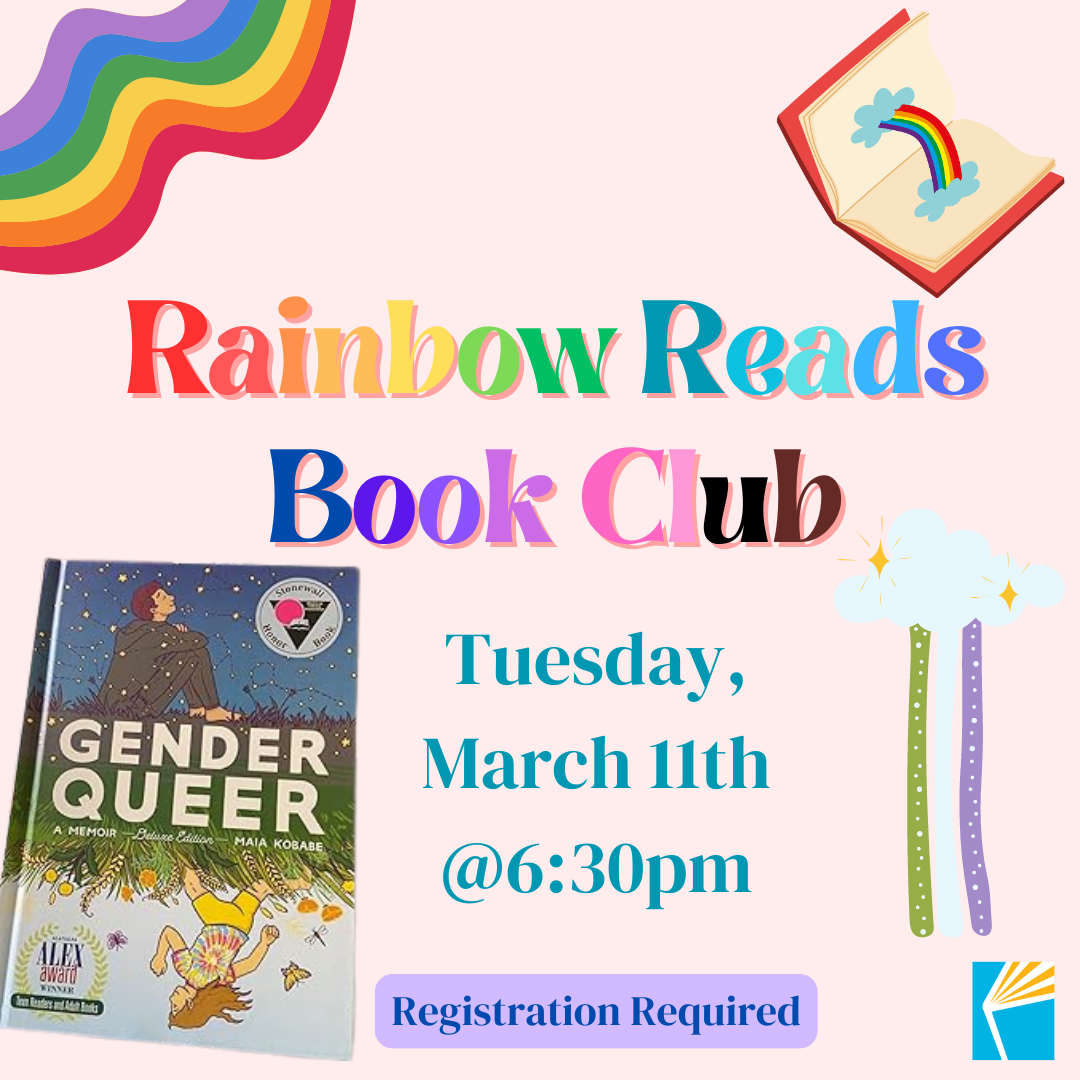 Rainbow Reads Book Club graphic featuring the cover of the book "Gender Queer"