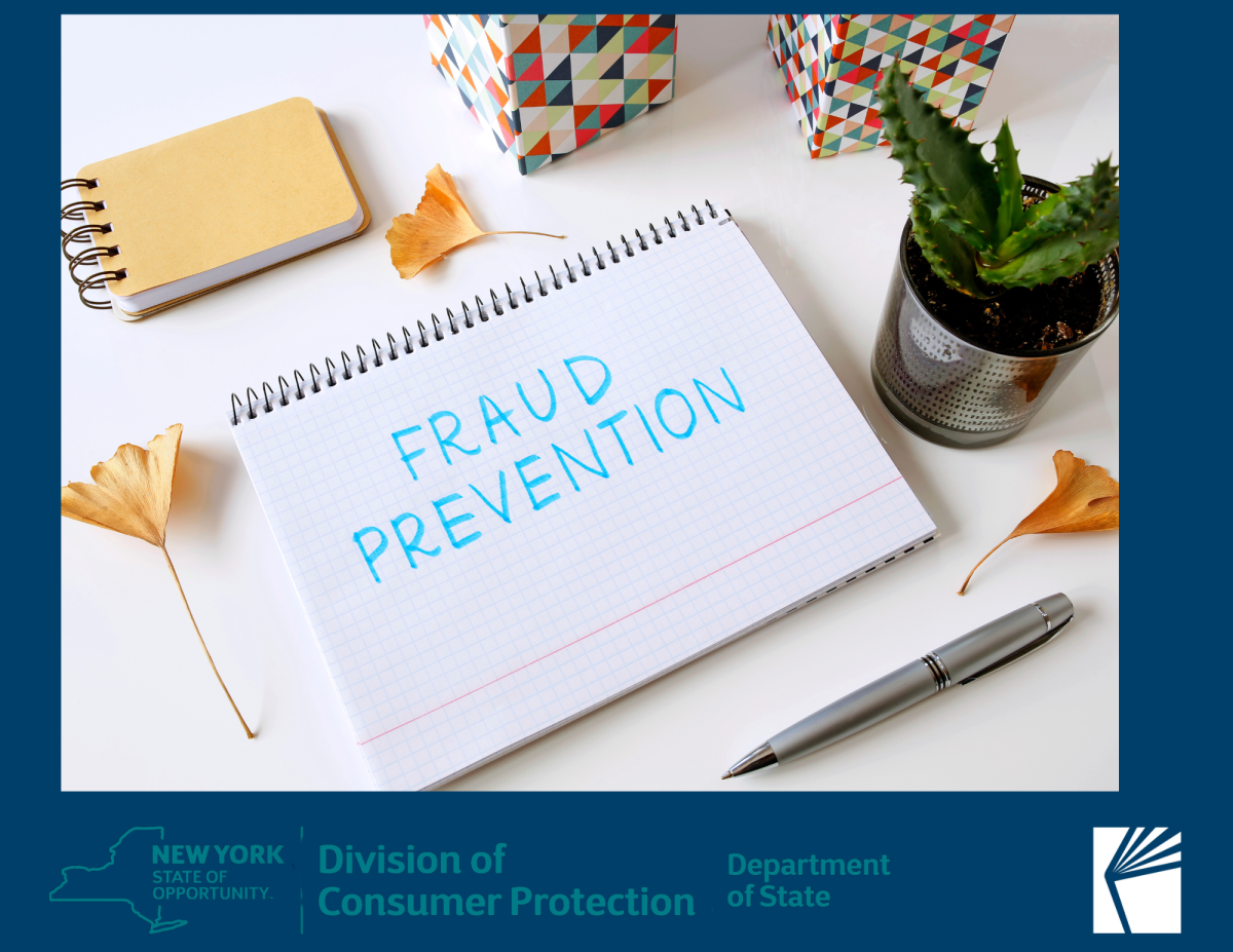 fraud prevention written in blue on notebook paper with pen nearby