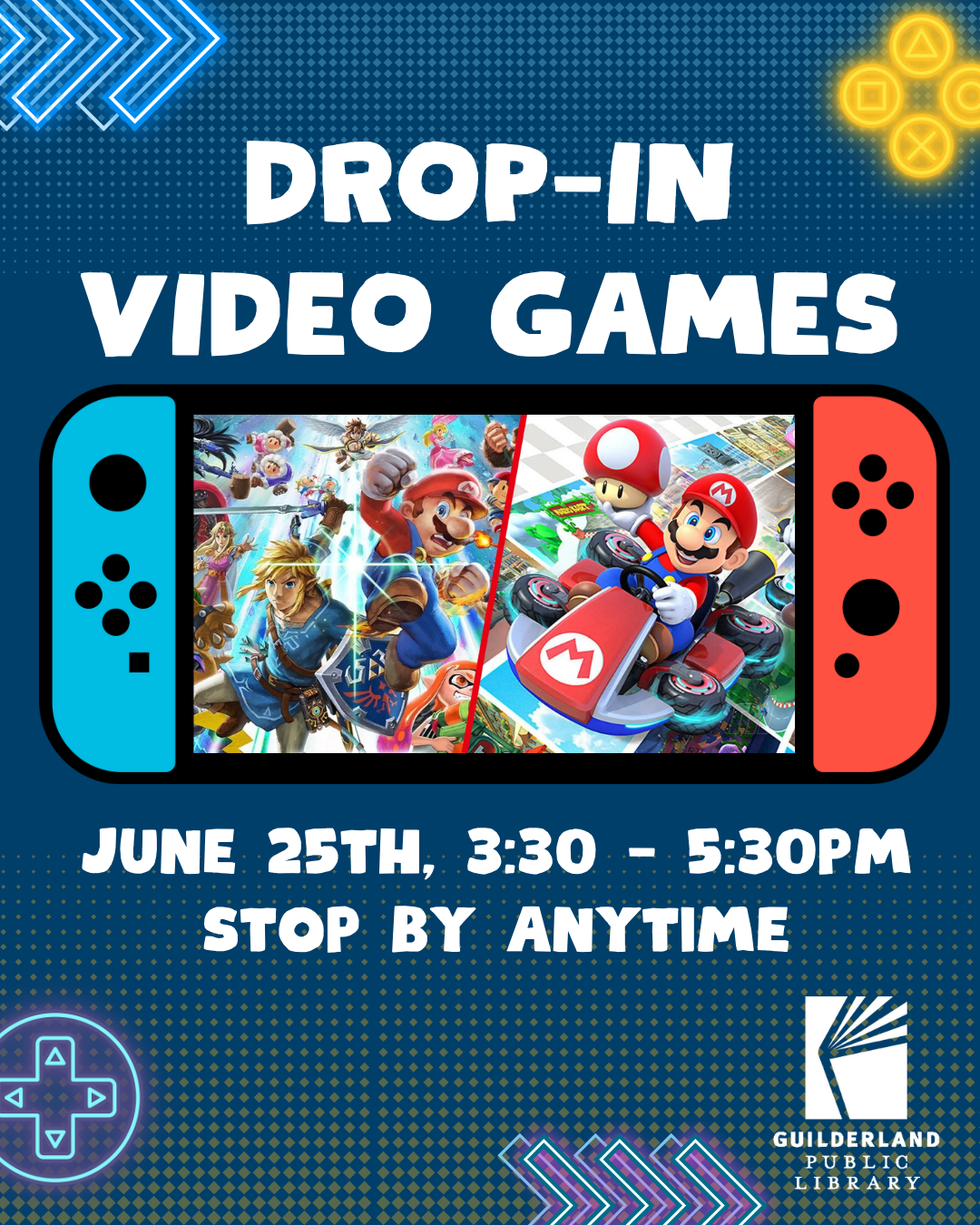 Drop-In Video Games, June 25th 3:30 to 5:30pm, Stop by Anytime