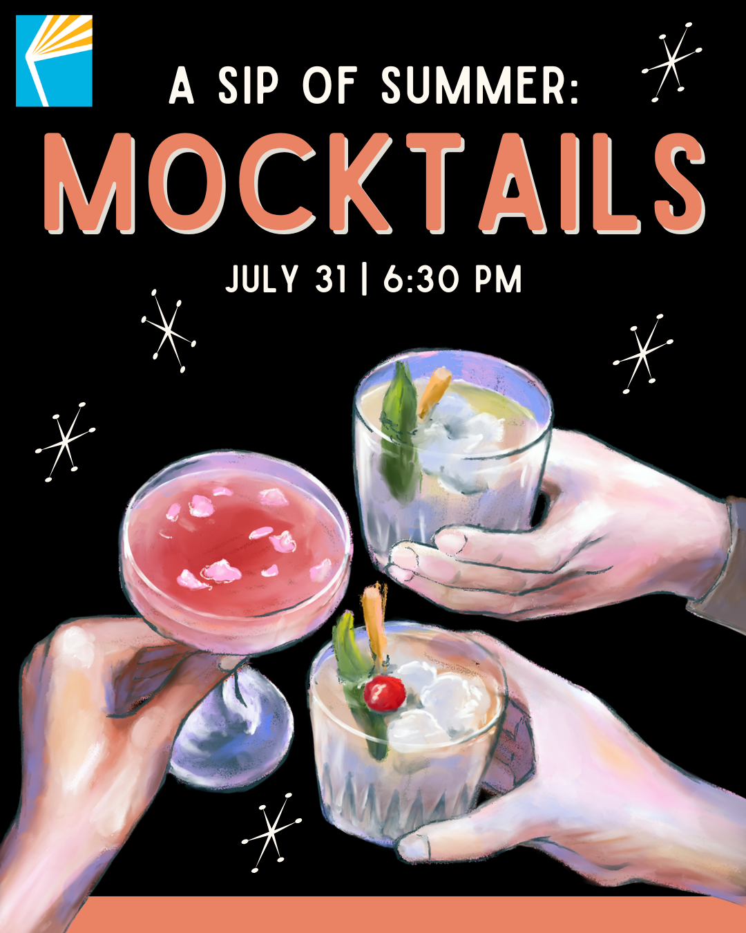 darwing of hands holding cocktail glasses