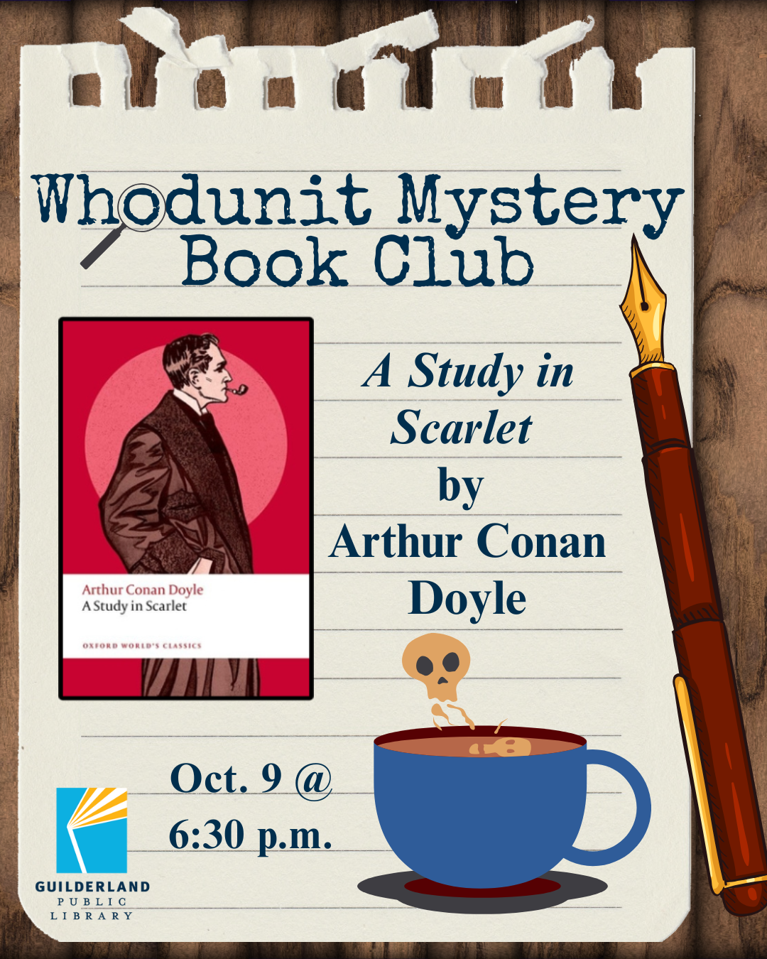 the cover of A Study in Scarlet by Arthur Conan Doyle on a notepad