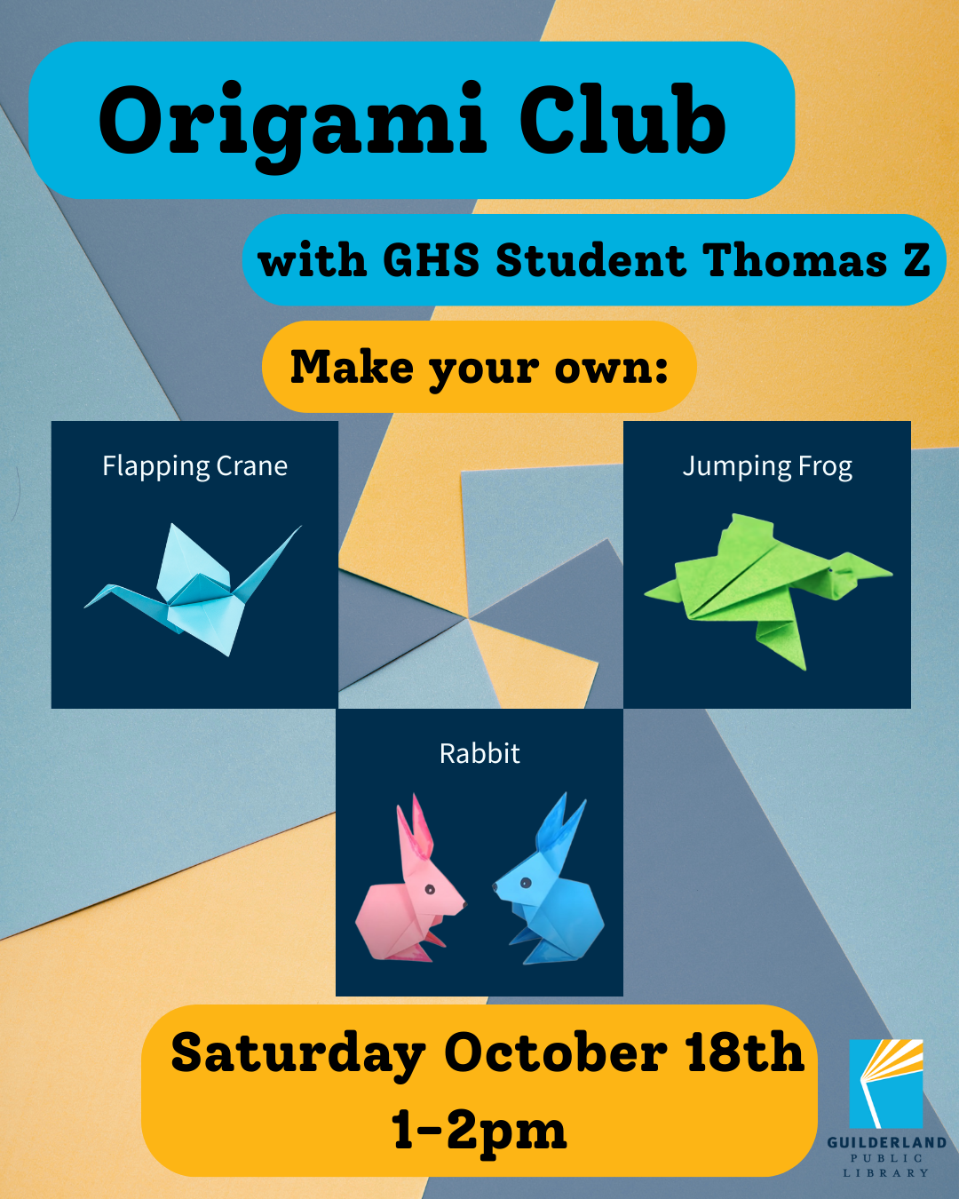 Image of origami crane, frog, rabbit. 