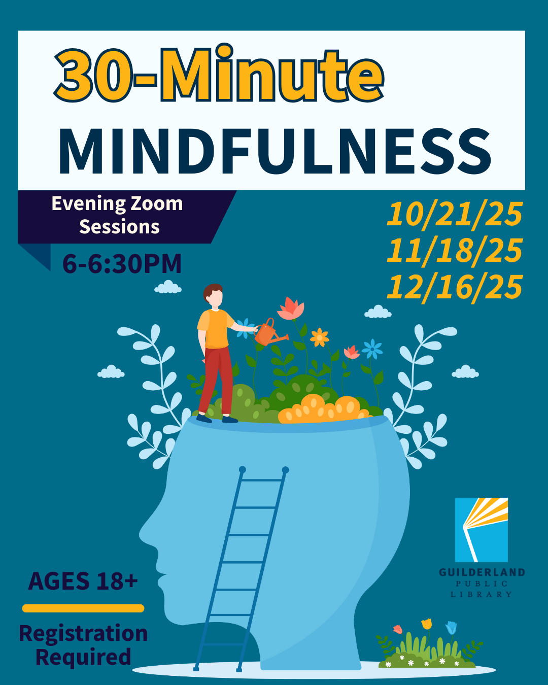 A graphic of a human head with plants growing out of it in an inspirational fashion