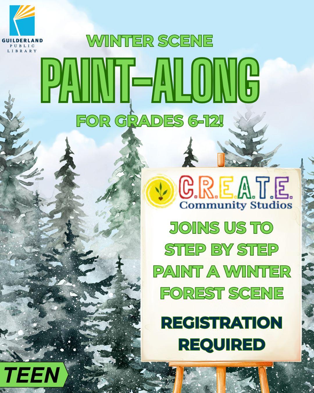 Create Community Studios Joins us to step by step paint a winter forest scene.