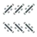 Tables arranged in diagonal formation with chairs surrounding each table. 